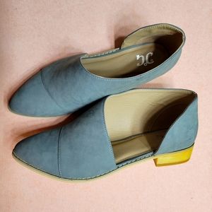 JG Suede Cut-Out Loafers, Size 9, Dusty Blue